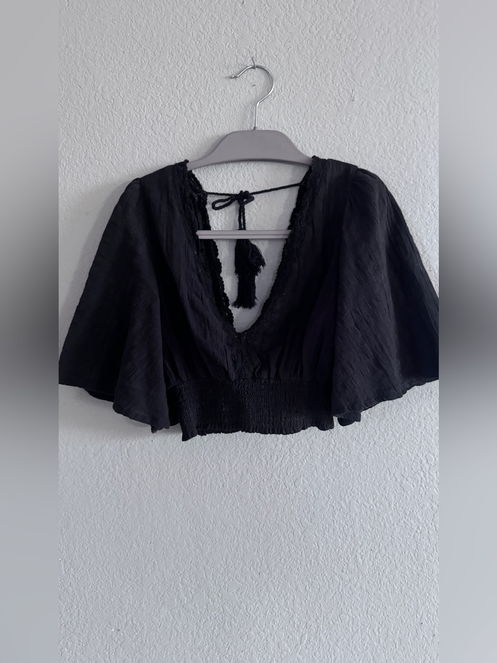 Timing deep v crop top tie back cotton bohemian XS
